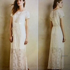 Anthropologie Lilka Bellflower Lace Maxi Dress Ivory XS